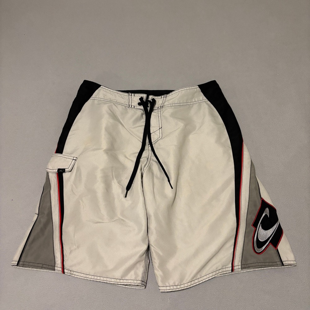 ONeill Mens Board Shorts 32 Cream Black Grey Red Surf Swim Trunks Streetwear
